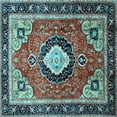 thumbnail image 1 of Ahgly Company Indoor Square Medallion Light Blue Traditional Area Rugs, 7' Square, 1 of 4
