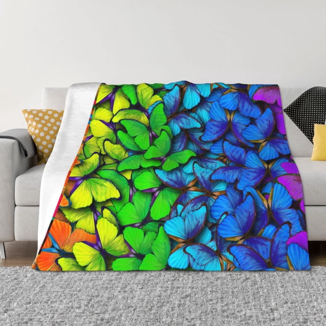 Fotbe Multicolored Butterflies Manta de Franela con Estampado, Manta Ultrasuave para Cama, Sofá, Auto, Hipoalergénica y Antibolitas-50"x40"