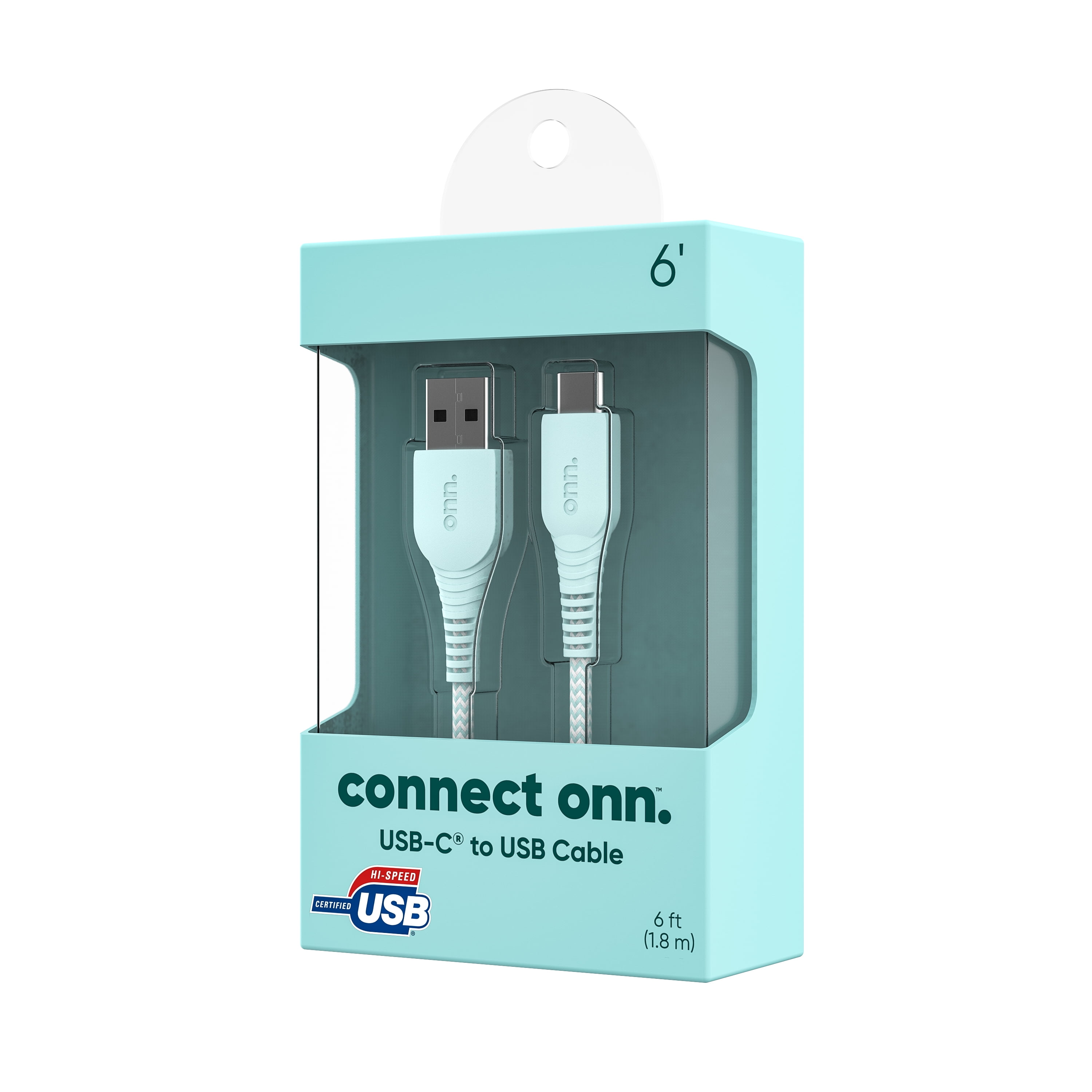 onn. 6' Braided USB-C to USB Cable, Aqua
