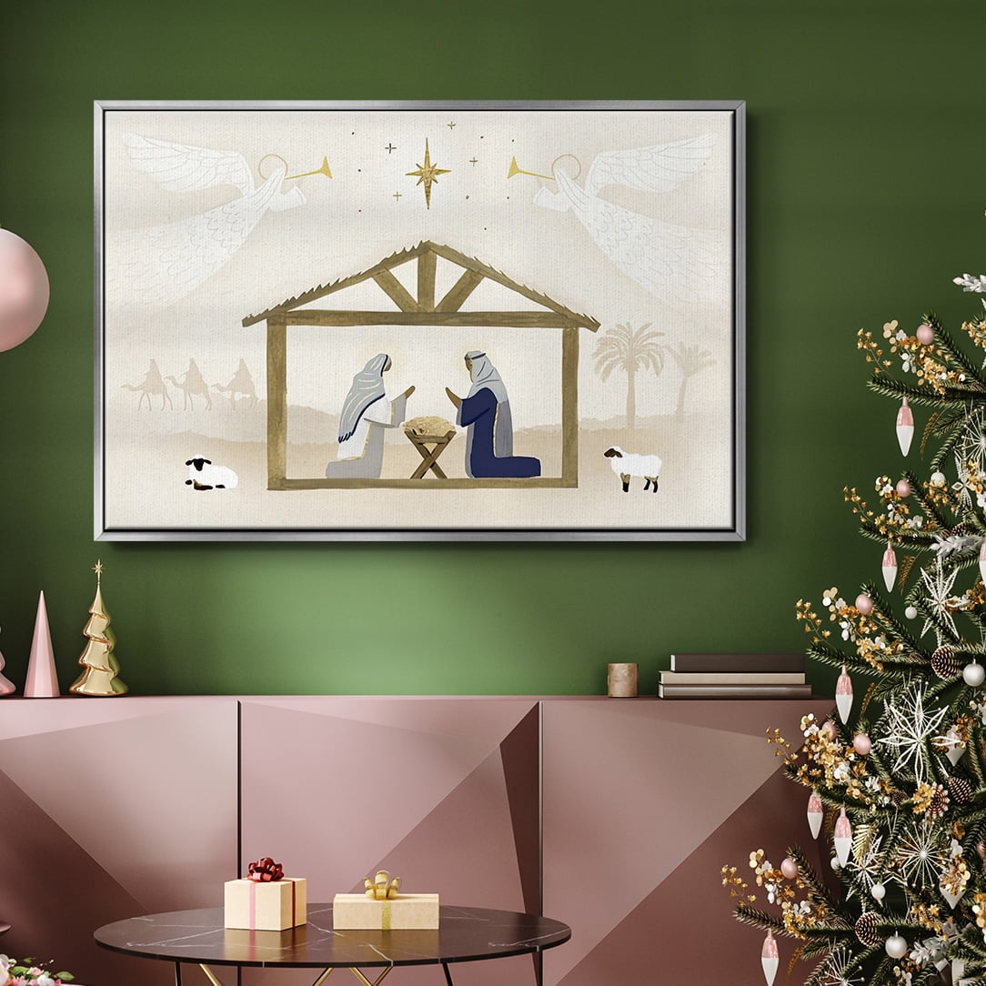 Away in a Manger Collection A - Framed Gallery Wrapped Holiday Canvas - 27 x 41 - Silver Frame