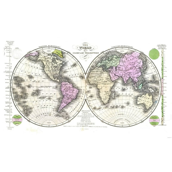 Historic Map - Globular Projection - Robinson 1829 - 37.95 x 23 - Vintage Wall Art