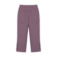 thumbnail image 5 of Womens Capri Pants Casual High Waist Elastic Straight Linen Pockets Wide Leg Pants Purple, 5 of 5