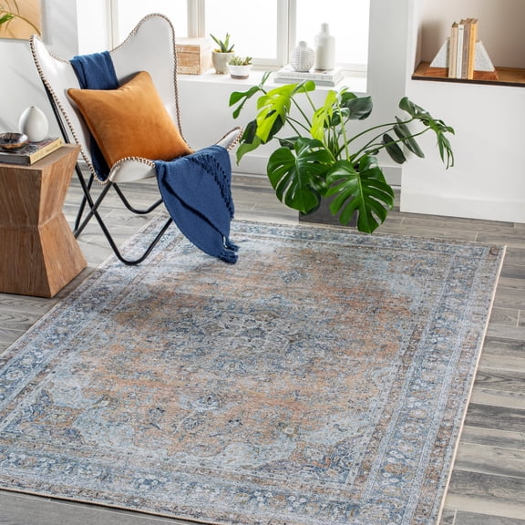 Livabliss Tahmis Vintage Washable Area Rug,5'3" x 7'3",Faded Blue