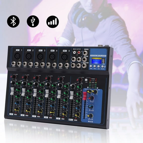 7-Channel Bluetooth Portable Audio Mixer USB Sound Mixing Console Board DJ Music