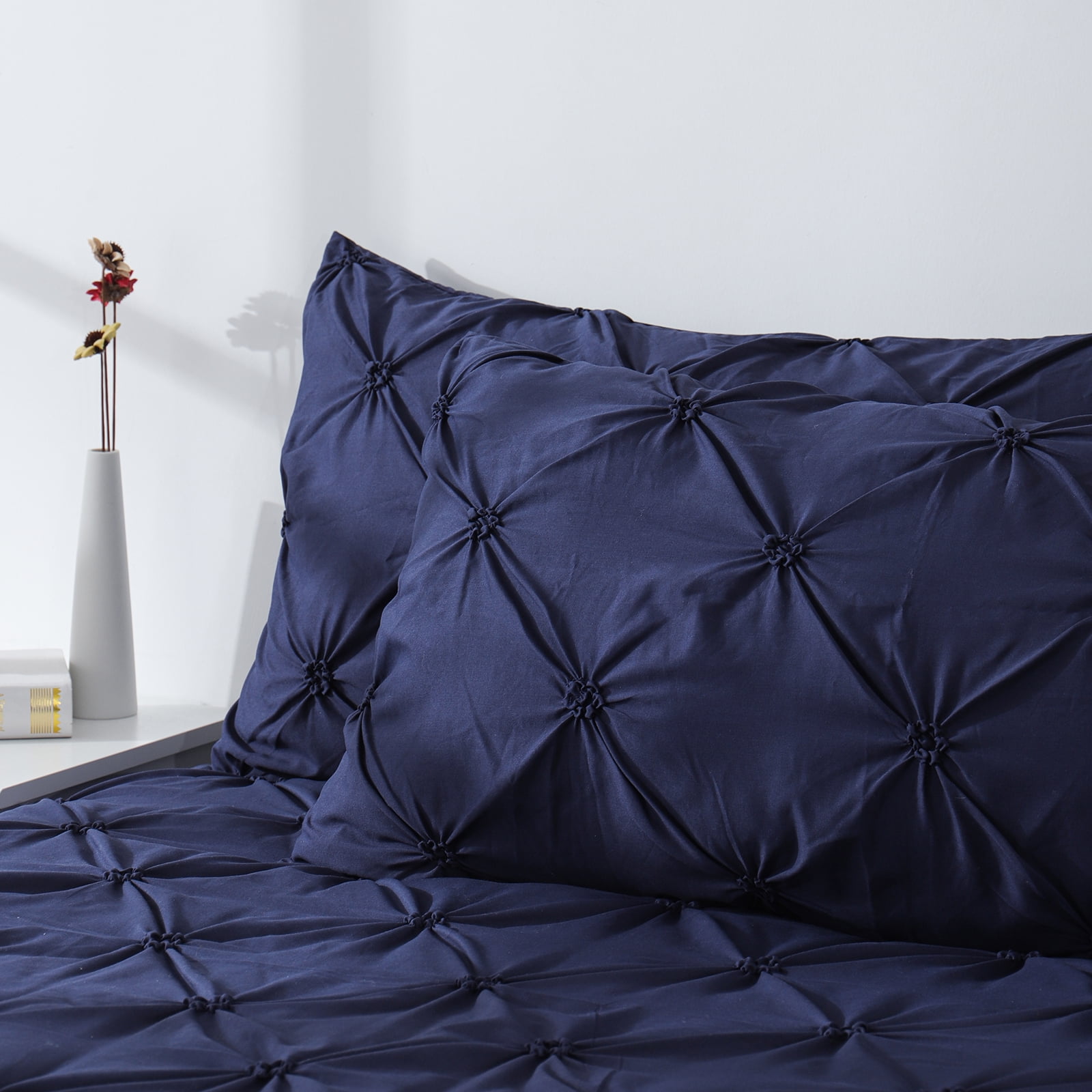 RUIKASI Blue King Comforter Set - Soft and Fluffy Bedding 3 Pieces Set, Pintuck Blue Bedding Sets King Size, Bed Set with Comforter, Pillowcases