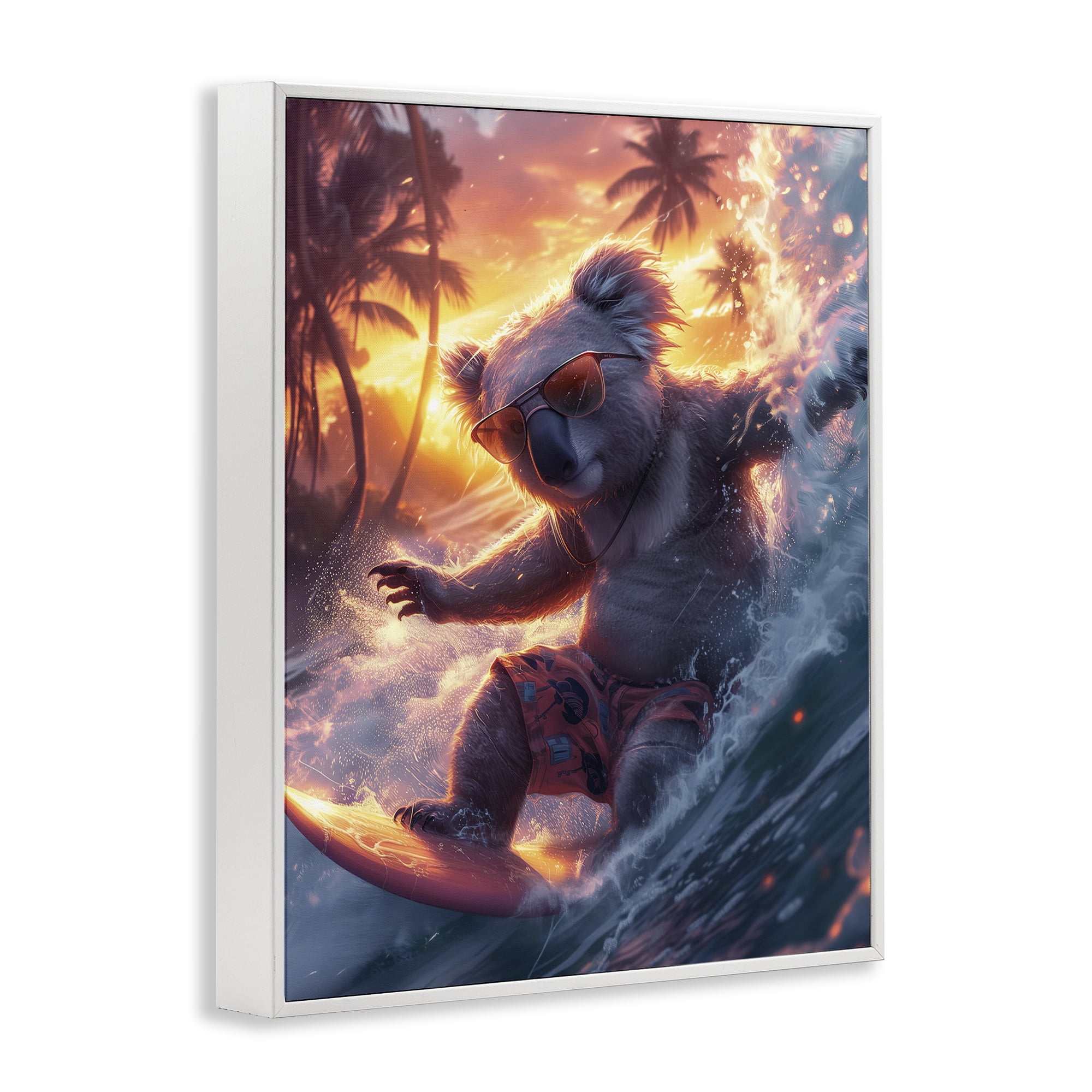 Stupell Industries Surfing Tropical Koala Coastal Painting White Framed Art Print Wall Art, 24 x 30