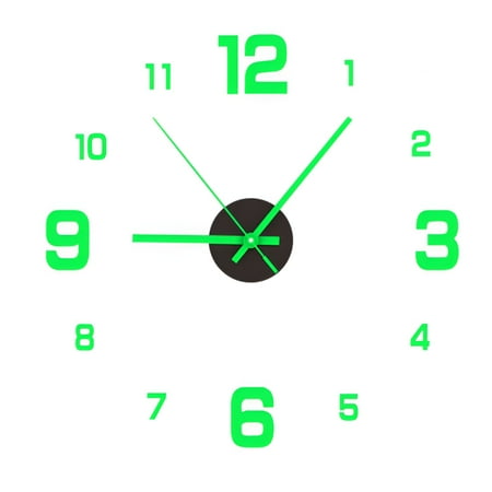 DESIGNICE 3D Large DIY Wall Clock Decor Sticker Mirror Frameless,Glow in Dark Large Pointer Quartz Clock Wall Clock,DIY Wall Clock Kit for Home Living Room Bedroom Office Decoration (16 - 47Inch)