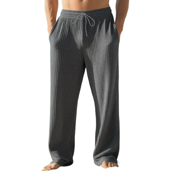 Wrtxtat Men's Joggers Pants Casual Jacquard Striped Knit Trousers with Pockets Drawstrings Elastic Waist Outdoor Beach Yoga Pants Dark Gray XXXL