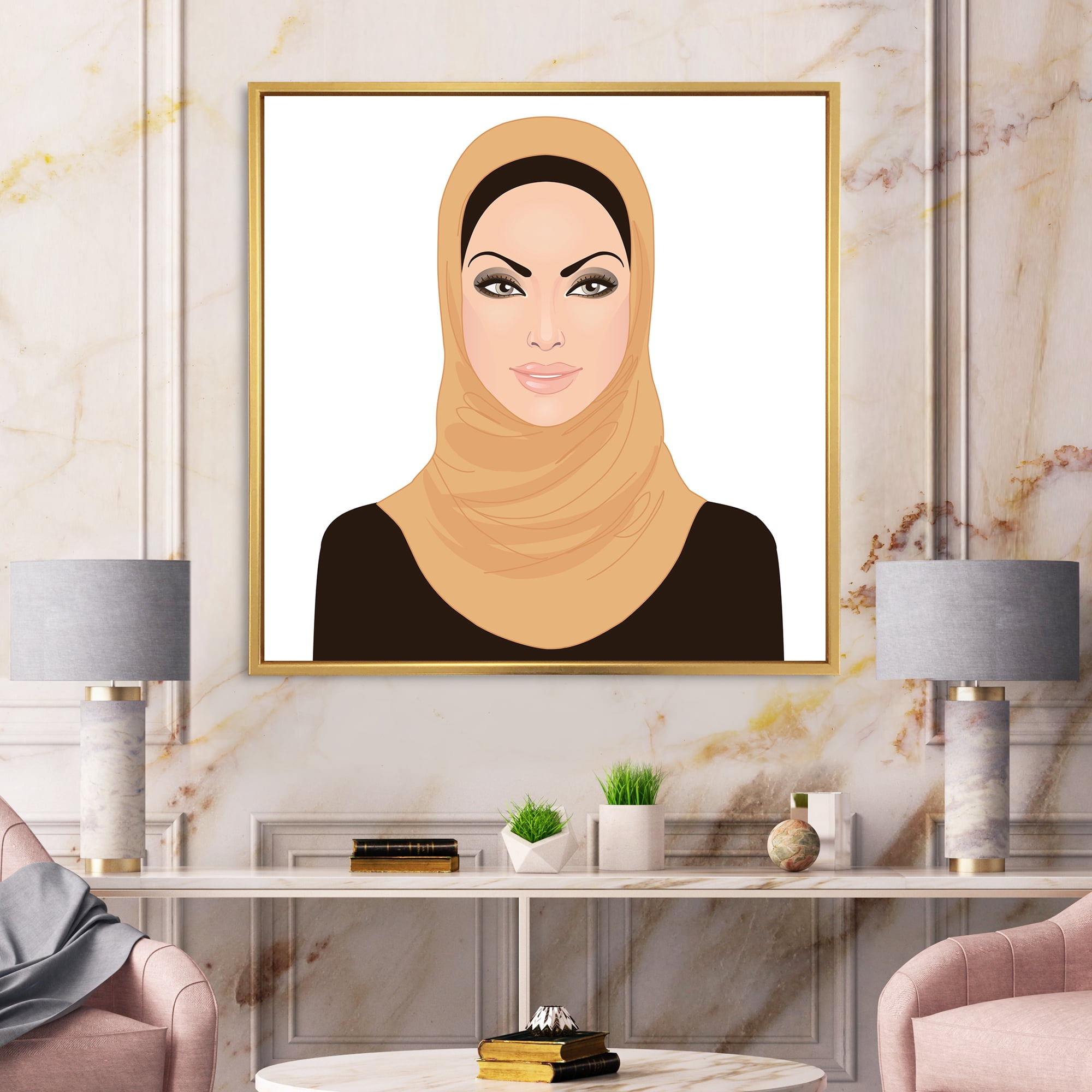 Designart 'Portrait of Muslim Girl In Traditional Hijab' Modern Framed Canvas Wall Art Print