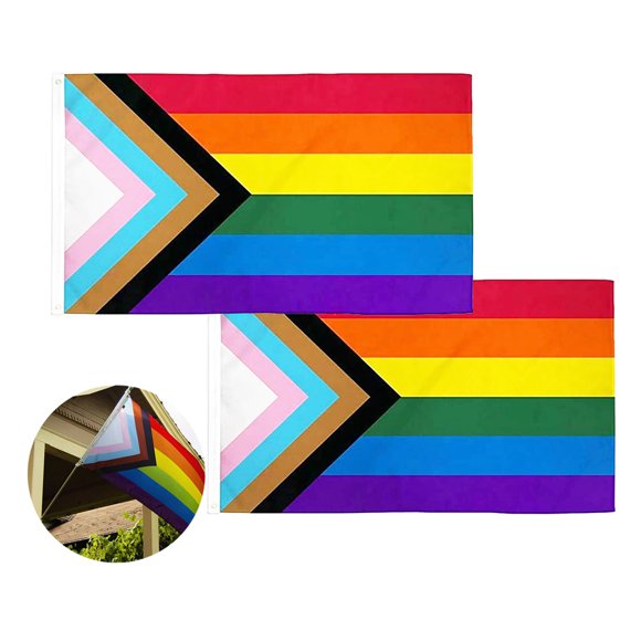 2 PCS Progress Pride Flag 3x5 Fts - LGBT Community Support Gay Pride Rainbow Banner