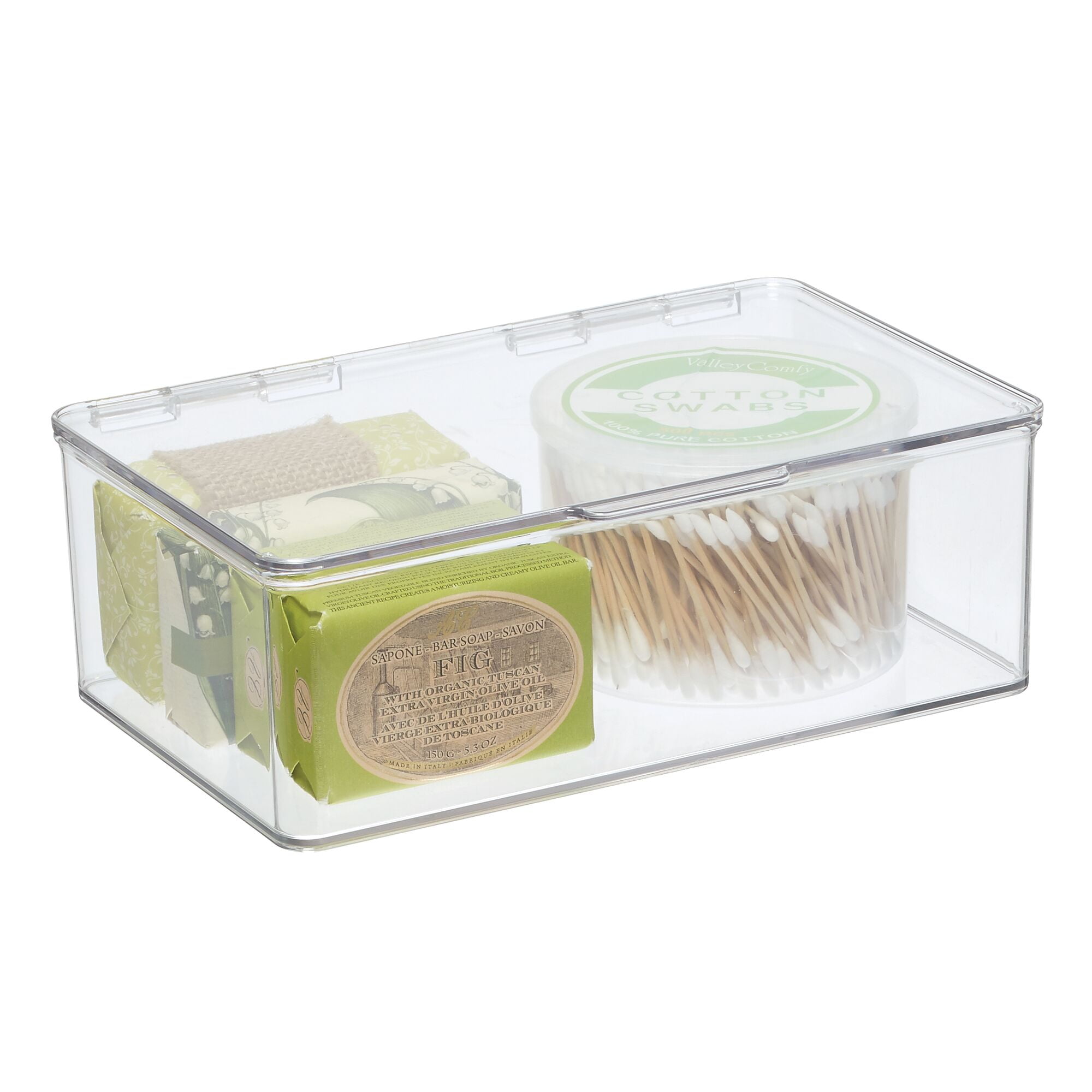 mDesign Plastic Bath Stacking Storage Organizer Box, Hinged Lid, 8 Pack, Clear