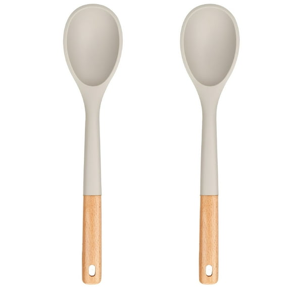 ACDANC 2Pcs Large Silicone Cooking Spoons,Nonstick Solid Wooden Handle Spoon,Heat Resistant Silicone Kitchen Spoons for Cooking,Serving,Basting,Mixing,13.2inch
