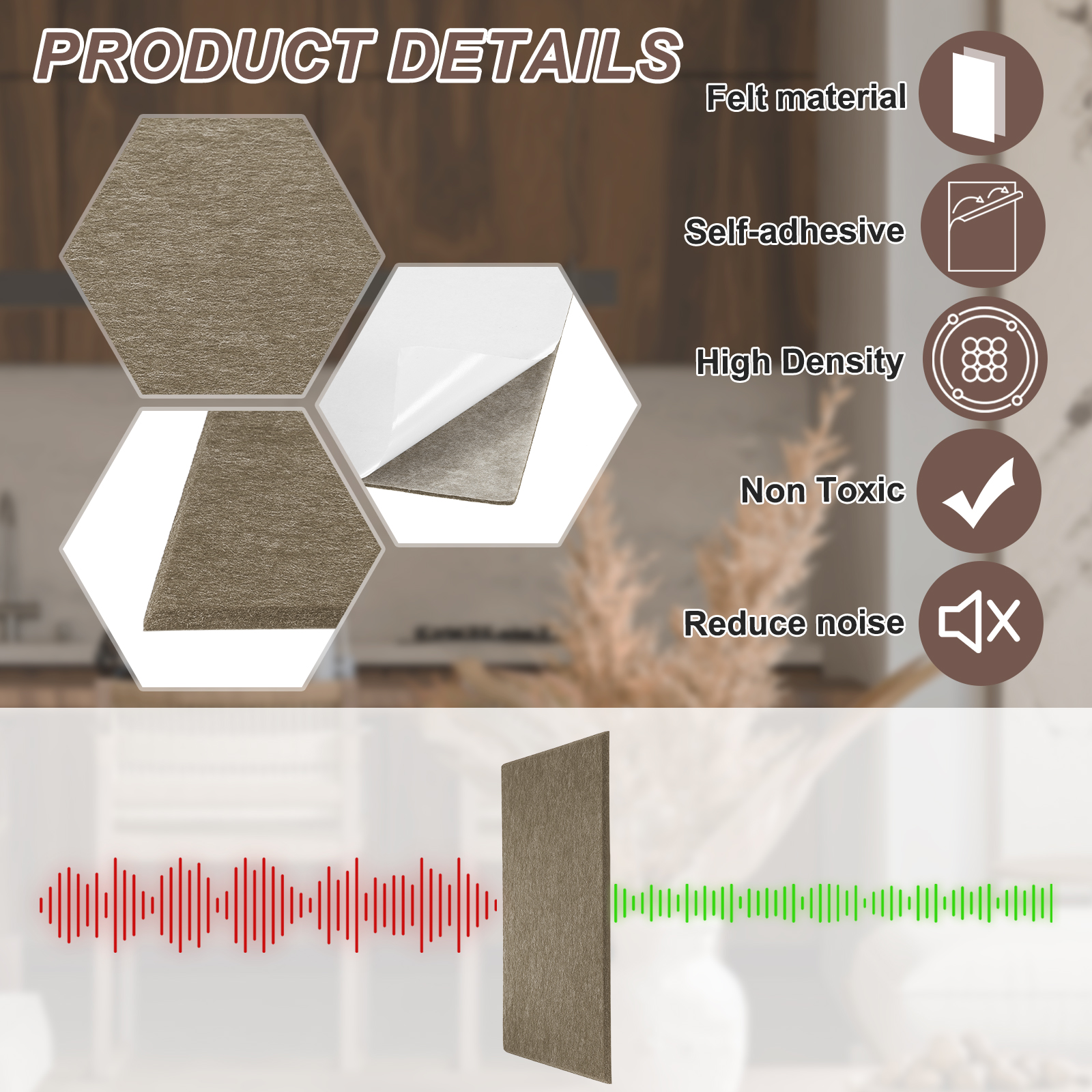 Uxcell 12pcs Acoustic Panels High-Density Sound Proof Felt Self Stick Non-Slip Pads 16"x12"x0.35", Dark Brown