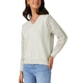 thumbnail image 4 of INSPIRE CHIC Women's Sweaters V Neck Knit Crochet Hollow Out Long Sleeve Pullover Sweater Top M Grey Beige, 4 of 6