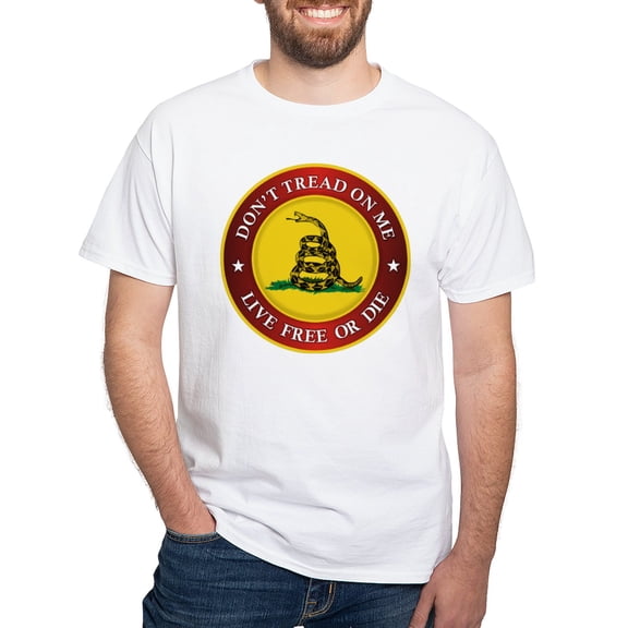 CafePress - DTOM Gadsden Flag (Logo) T Shirt - Men's White Classic Cotton T-Shirts