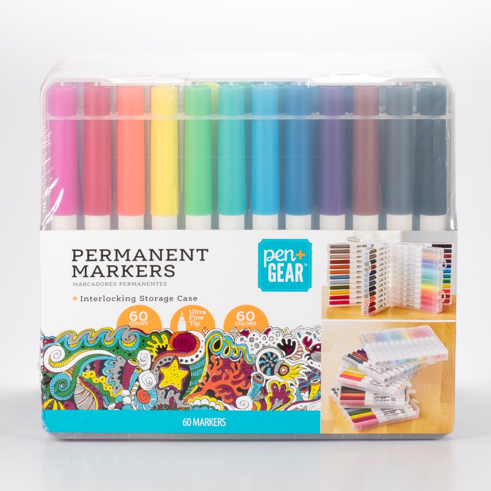 Pen + Gear Permanent Markers in Plastic Case, Ultra Fine Point