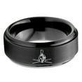 thumbnail image 2 of Tungsten Greek Roman Helmet Mohawk Crossed Spears Band Ring 8mm Men Women Comfort Fit Black Step Bevel Edge Brushed Polished, 2 of 4