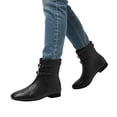 thumbnail image 4 of hopeusnice Square Toe Double Buckle Back Zipper Low Heel Ankle Boots Women Leather Casual Boots for Work Black 35, 4 of 7