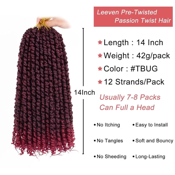 WEIF-Ombre Burgundy 14 Inch Pretwisted Passion Twist Crochet Hair 8 Packs Pre Looped Red Short Curly Ends Bohemian Braids Synthetic Hair Extensions for Black Women #TBUG