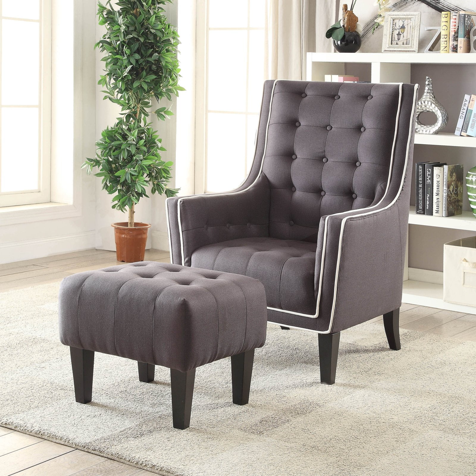 Acme Ophelia 2 Piece Pack Chair Ottoman Cream Linen Com