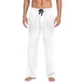thumbnail image 2 of Cotton Mens PJ Pajama Pants Bottoms Waistband Sleepwear with Pockets White Soft Brush Stroke, 2 of 7