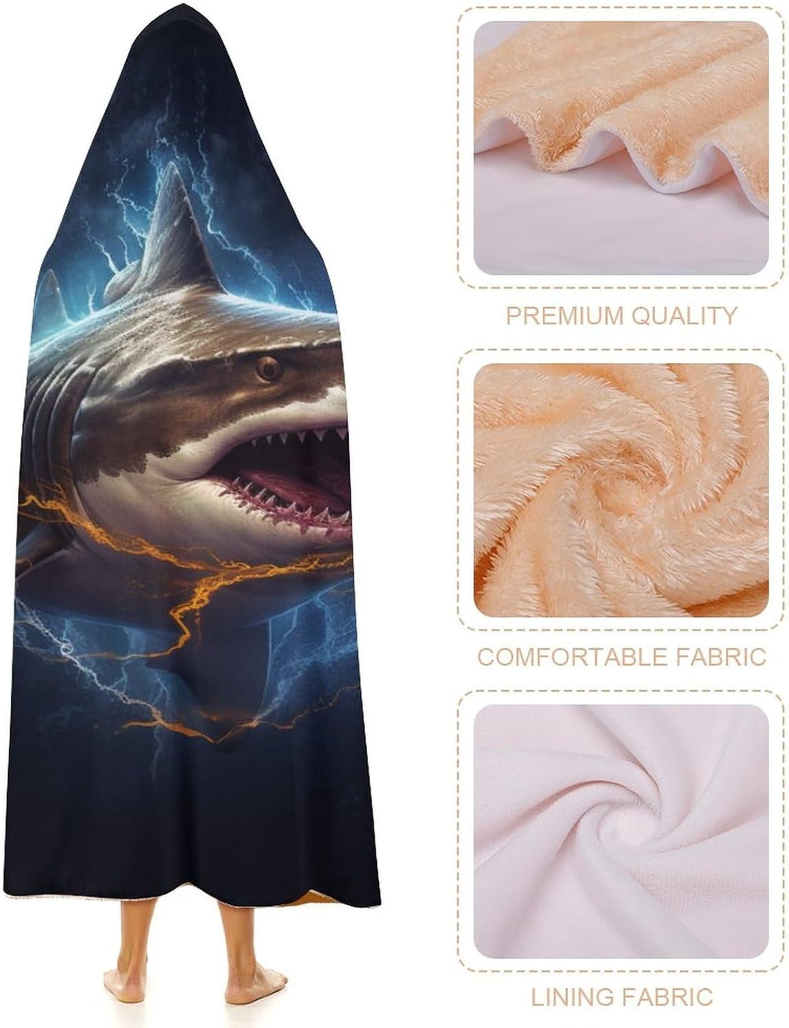Shark Wearable Blanket Soft Cozy Plush Fleece Blanket Hoodie for Couch, Hooded Blanket Decorative for Shark Lovers