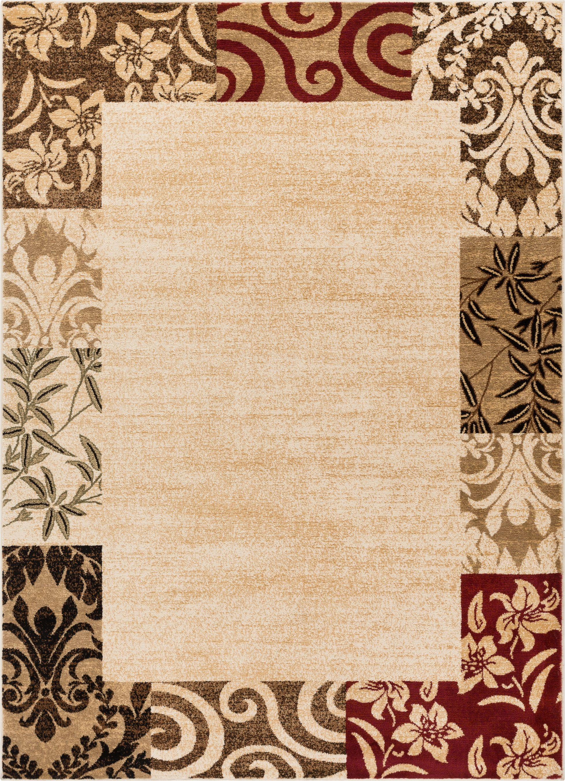 Well Woven Barclay Vane Willow Damask Modern Border Beige 6'7" x 9'6" Area Rug