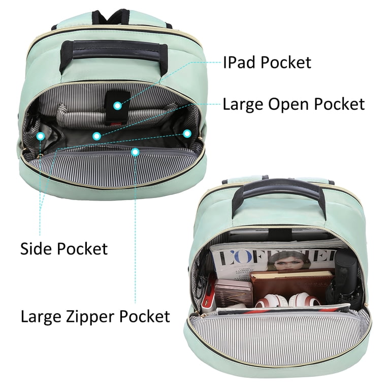 Lovevook Laptop Backpack for Women, 15.6" Quilted Travel Backpack with Anti-Thief Pocket, Teacher Backpack Book Bag Nurse Bag Purse with Usb- Mint