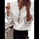 thumbnail image 2 of Suéter de Larga con Cuentas de Perlas para Mujer, Cuello en V, Ribete de Volantes, Jersey de Punto. S, 2 of 7