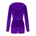 thumbnail image 6 of Idoravan Women Sets Clothing Womens Two-piece Sweatshirt, Solid Color, Hooded, Exposed Navel, Long Sleeve, Zippered Coat, Slim Fitting Shorts, Gold Velvet Suit, 6 of 8