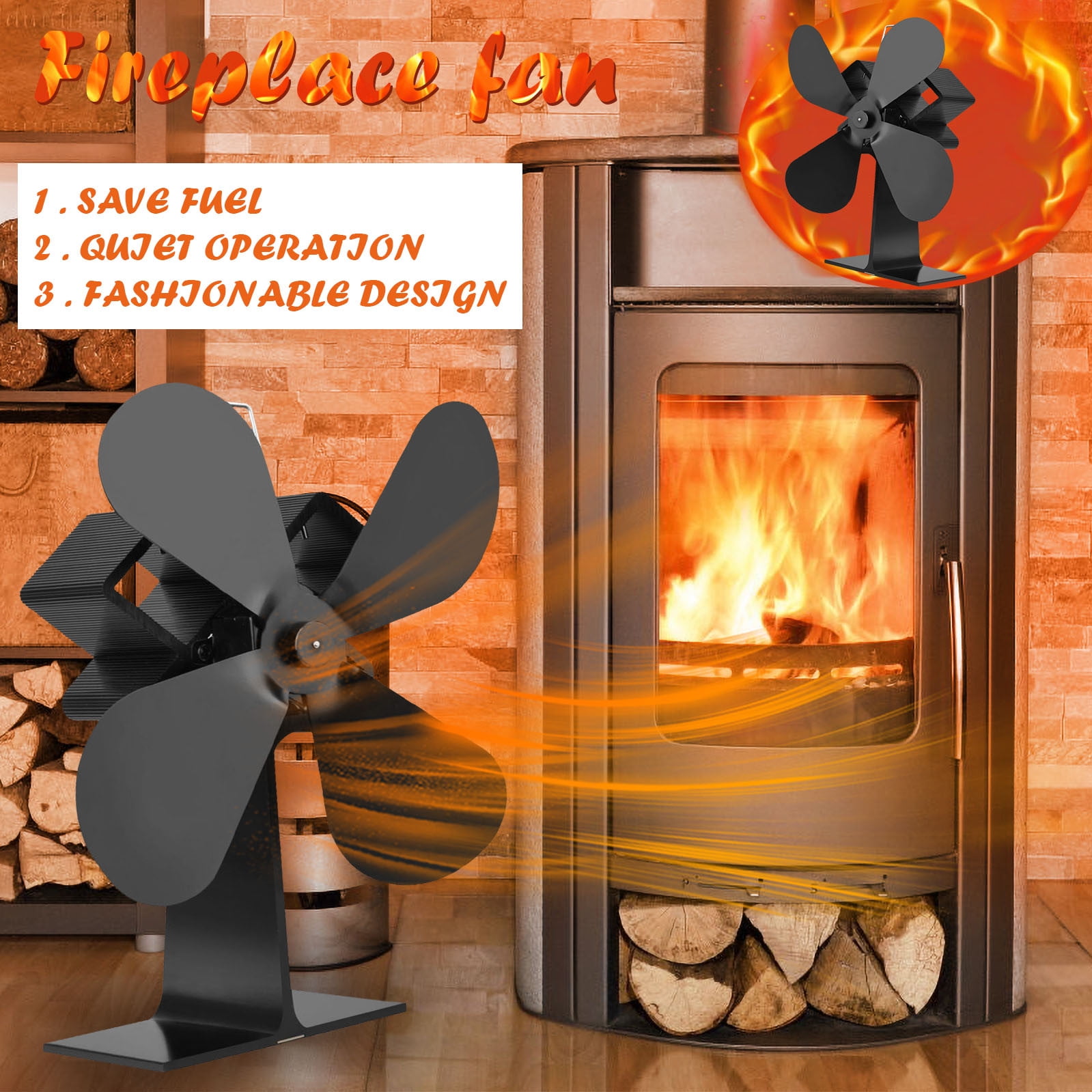 WANYNG Stove Fan Wood Stove Fans Fireplace Fan Heat Powered Fan With 4  Blade Fans Portable Electric - Walmart.com