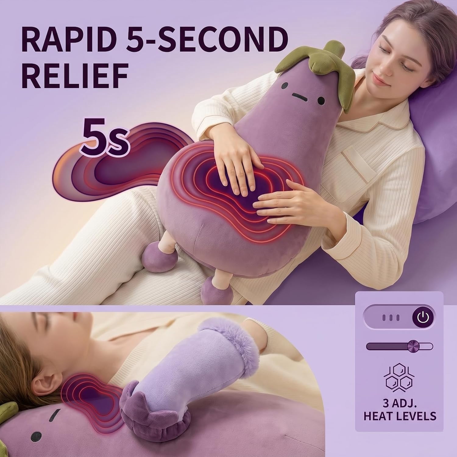 Eggplant Mango King Hugging Pillow, Smart Mango Patting Pillow for & Sleep Aid, Patting Pillows with Heating, Partner Plush Comfort Pillows for Side Sleepers (Eggplant, Basic, S 27.56in)