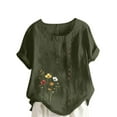 thumbnail image 1 of Économies en Liquidation! BEFOKA Hauts Grande Taille pour Femmes en Liquidation, Blouse Décontractée d'Été T-shirt pour Femmes, Blouse Décontractée en Lin à Col Rond Imprimée à Manches Courtes avec Boutons, 1 of 4