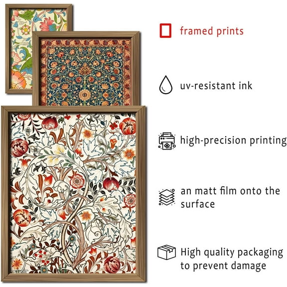 16 PCS Framed William Morris Wall Art Decor, Vintage Botanical Gallery Wall Set for Bedroom Living Room Dorm Home