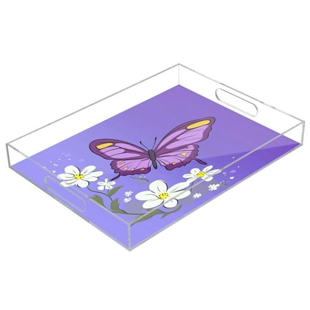 

Clear Acrylic Tray Water Cup Tray Teacup Jewelry Storage Tray for Serving and Home Decor Flowers and Butterflies