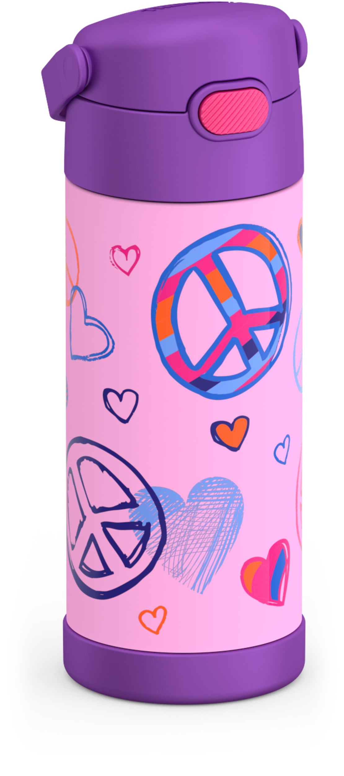 Thermos Kids Stainless Steel Funtainer Water Bottle with Straw, Dishwasher Safe, Leak Proof Peace, 14 oz