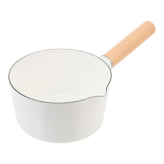 LOLIPPYY Enamel Cooking Pot with Wooden Handle, 1 Piece, 11.8 x 5.9 x 3.1 Inches, and Stylish Kitchenware
