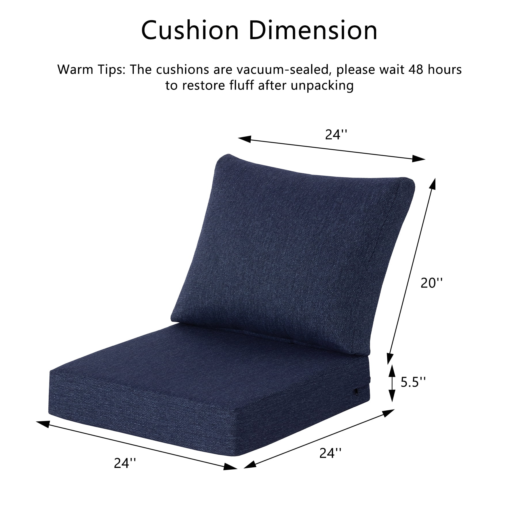 Goodgoods 24" x 24" Indoor & Outdoor Deep Seat Chair Cushions Set of 2, Water & Fade Resistant, Indigo