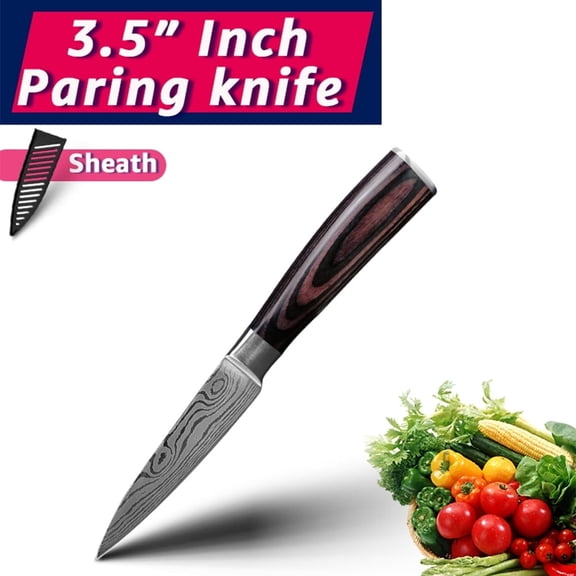 3.5inch Stainless Steel Paring Knife for Kitchen Japanese Knife with Sheath High Carbon Steel Peering Knife Wooden Handle
