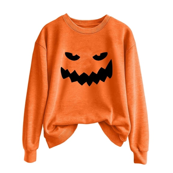 CONZONE Halloween Womens Sweatshirts Pumpkin Graphic Oversized Sweatshirt for Women Spooky Season Fall Winter Pullover Tops