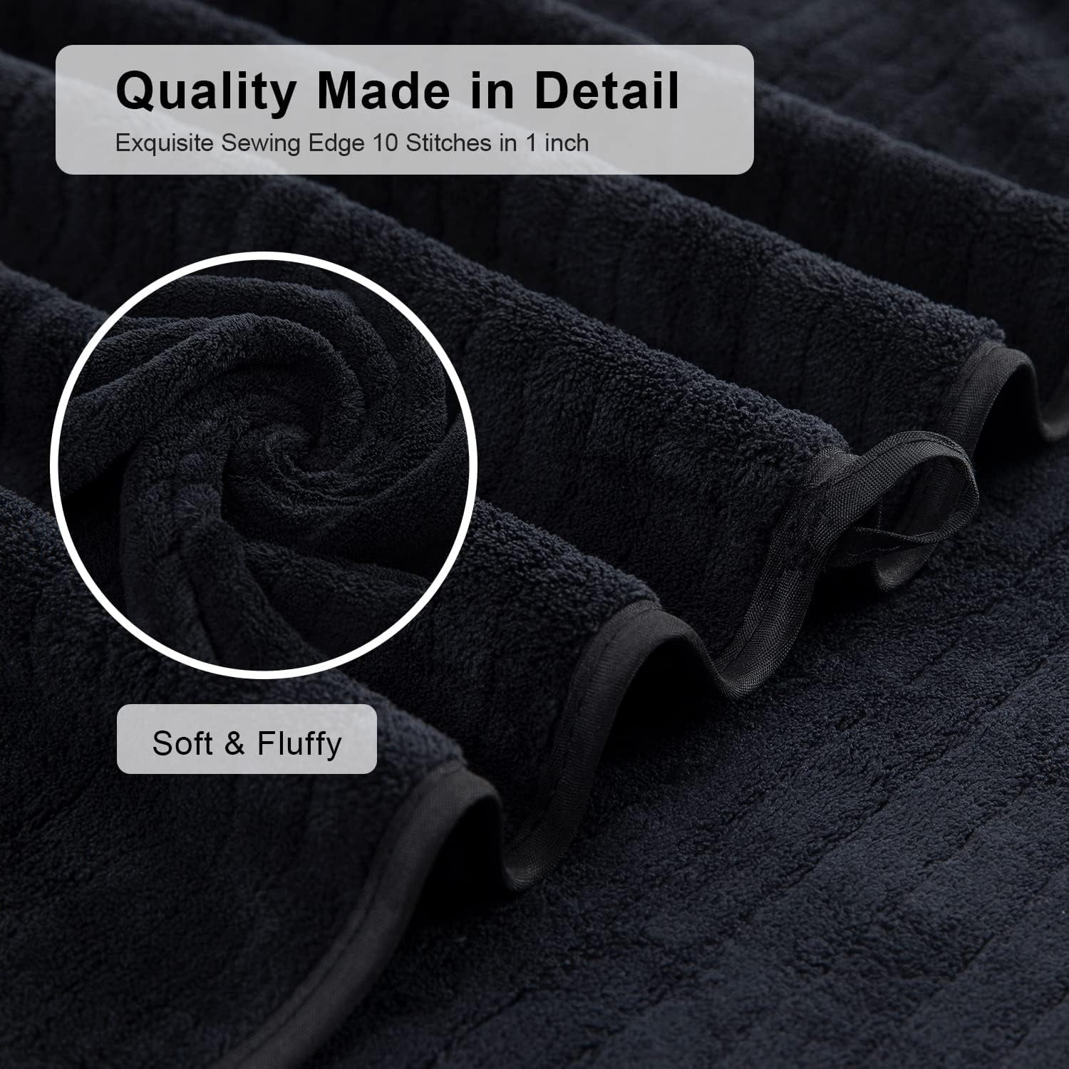 Jessy Home 4 Pack Black Stripe Large Bath Towels Set Oversized Microfiber Bath Sheet Soft Towel Set