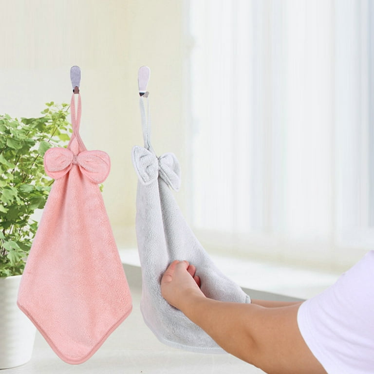 Cheers.US 6Pcs/Set Super Soft Bow Microfiber Hand Towels,Coral Kitchen Hand Towels  Hanging,Hand Towels with Loops,Bathroom Hand Towels with Hanging Loop,Quick  Dry Hand Bath Towel 