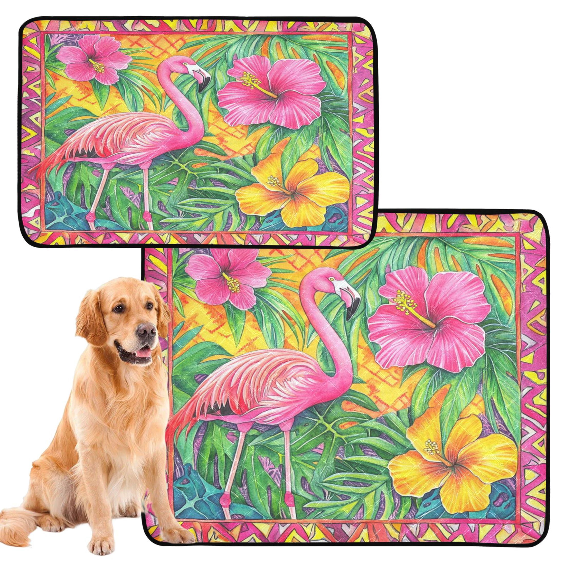 Qxltty Pink Flamingo Cat litter Pads Pet Set of 3 Diaper Mats Center Anti-leakage Layer Absorbent Soft and Comfortable