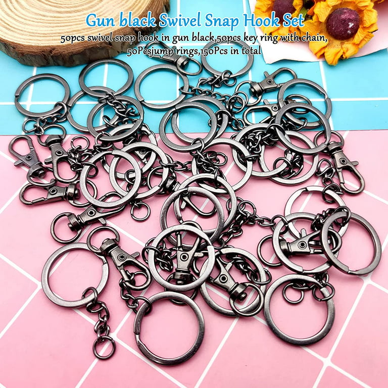 150Pcs Swivel Snap Hook Set,Gun Black Swivel Clasps Lanyard Snap Keychain  Hooks Lobster Clasp Split Key Rings with Chain and Jump Rings Bulk for Keychain  Lanyard,Charm,Jewelry,DIY Crafts Supplies 