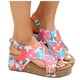 thumbnail image 3 of Bmisegm Women's Slope High Heel Sandals Flower Print Sandals Womens Sandals Summer Pink 8, 3 of 9