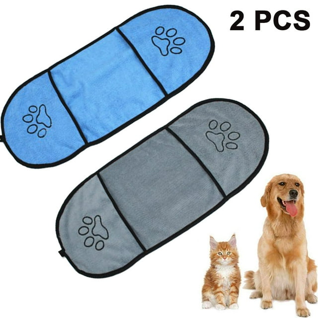Ultra Soft Microfiber Dog Towel Pet Dog Bath Towel with Hand Pockets Durable Washable Super Absorbent Quick Dry Towel for Cats Dogs 2pcs Gray + Royal Blue