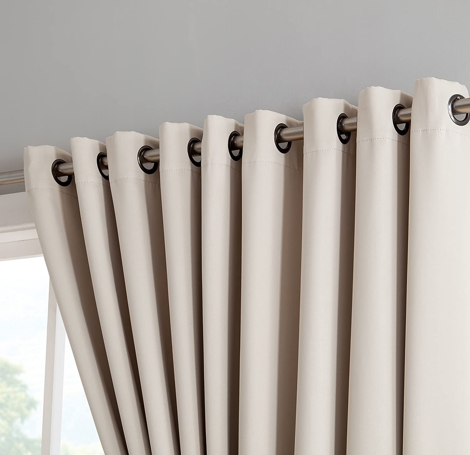 DecoSource - 2 Wall-to-Wall Blackout Grommet Curtains Panels - 108 Inch Long with Tiebacks - Total Size 216 Inch Wide 108 Each Panel - Solid Thermal Insulated 108" x 108", Ivory