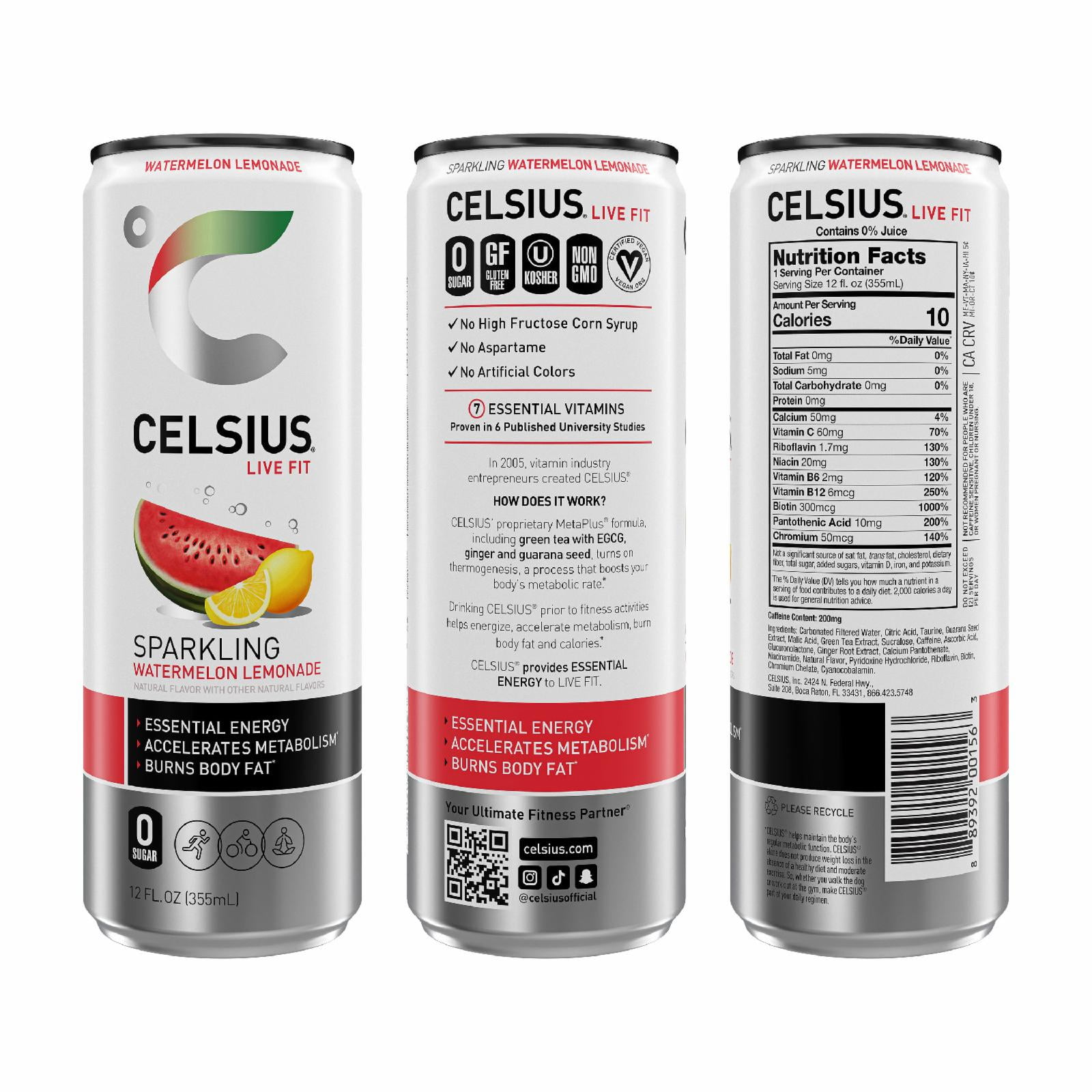 (5 pack) CELSIUS Sparkling Watermelon Lemonade, Functional Energy Drink 12 fl oz Single Can