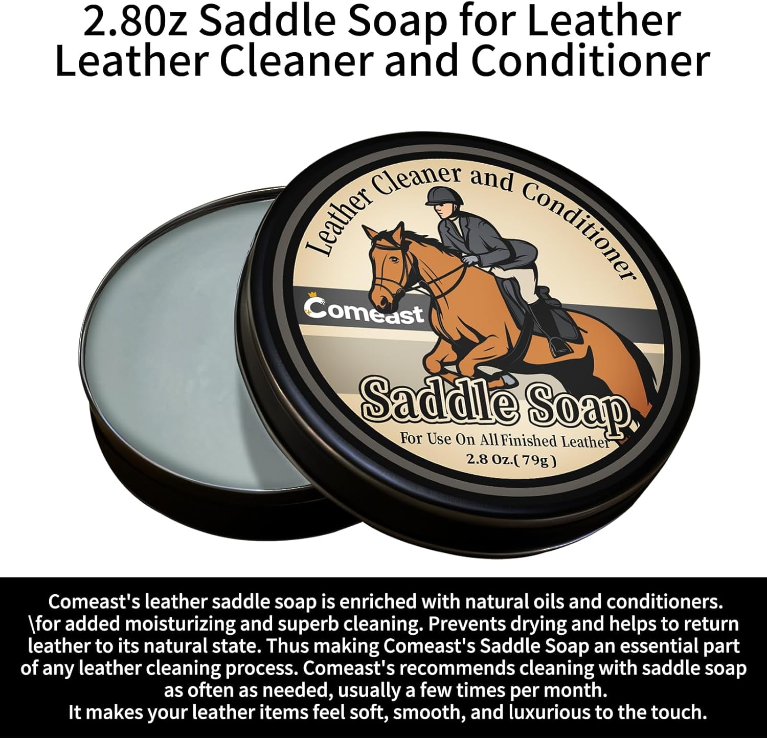 Saddle Soap for Leather Cleaning-2.8 oz-Leather Cleaner and Conditioner, Protector, and Restorer Leather Craft, Leather Soap for Car Seat, Couch, Shoe, Purse, Boot, Bag, Saddle