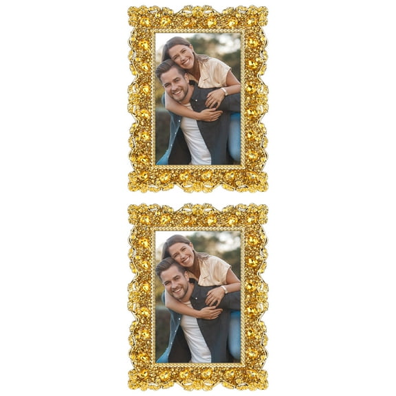 Unique Bargains Retro Plated Picture Frame Pearl Photo Frame with Glass Front Gold -2Pcs 4x6